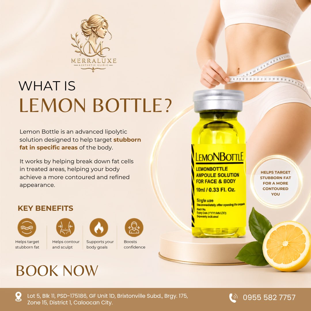 🍋𝐒𝐜𝐮𝐥𝐩𝐭. 𝐃𝐞𝐟𝐢𝐧𝐞. 𝐓𝐫𝐚𝐧𝐬𝐟𝐨𝐫𝐦. Target stubborn fat and reveal your curves with Lemon Bottle Fat-Dissolving Treatment — only ₱𝟒,𝟗𝟗𝟗/𝐯𝐢𝐚𝐥 + 𝐅𝐑𝐄𝐄 𝐑𝐅, performed by a licensed medical professional for safe, visible results. ✨
