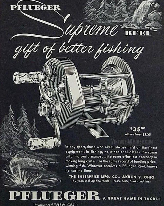 antique pflueger supreme fishing reel 1931 Ad Tackle Norka Atlapac Medalist YH  Period Paper Historic Art LLC ready spool allows braided line to be tied directly to spool Order today! Pflueger Supreme Rod Pflueger Supreme