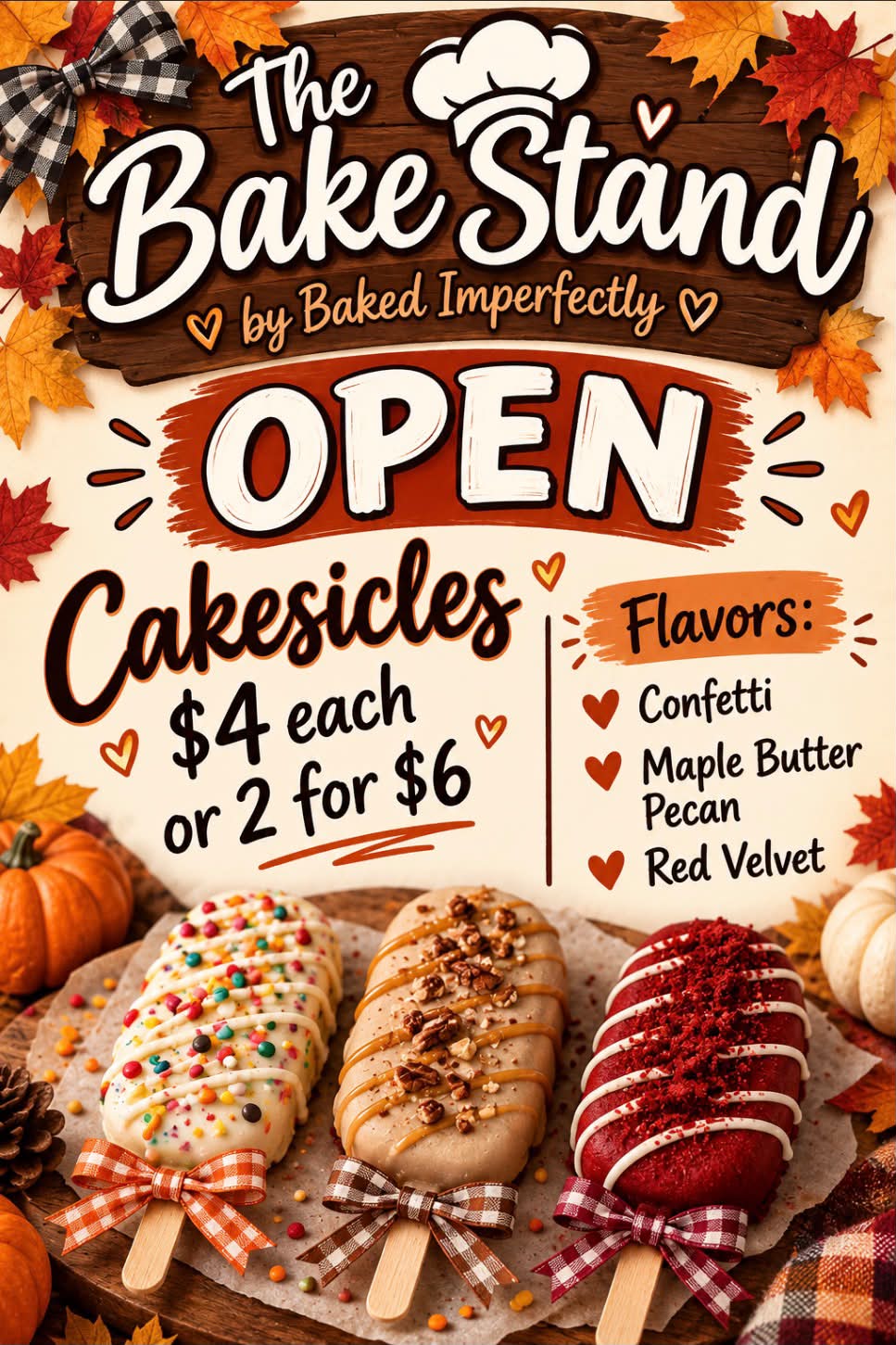 The Bake Stand is OPEN✨ 🧡 Cakesicles only today •Confetti