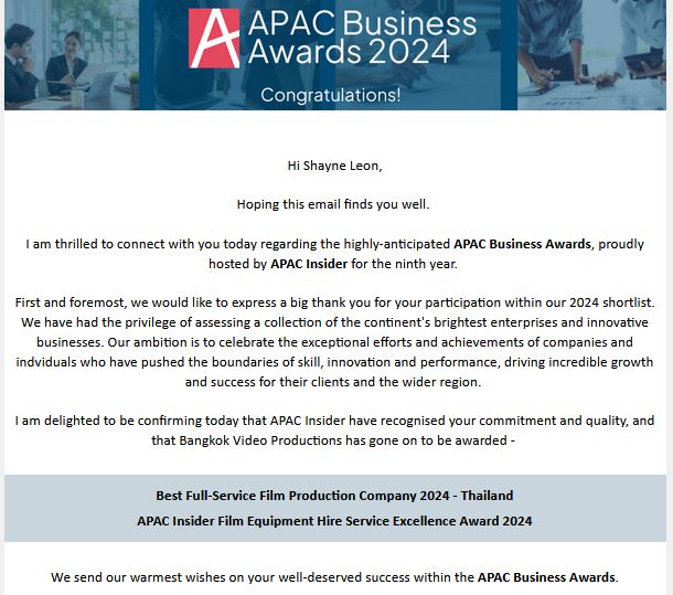 Bangkok - We are delighted to Win the APAC Business Awards 2024. "Best ...