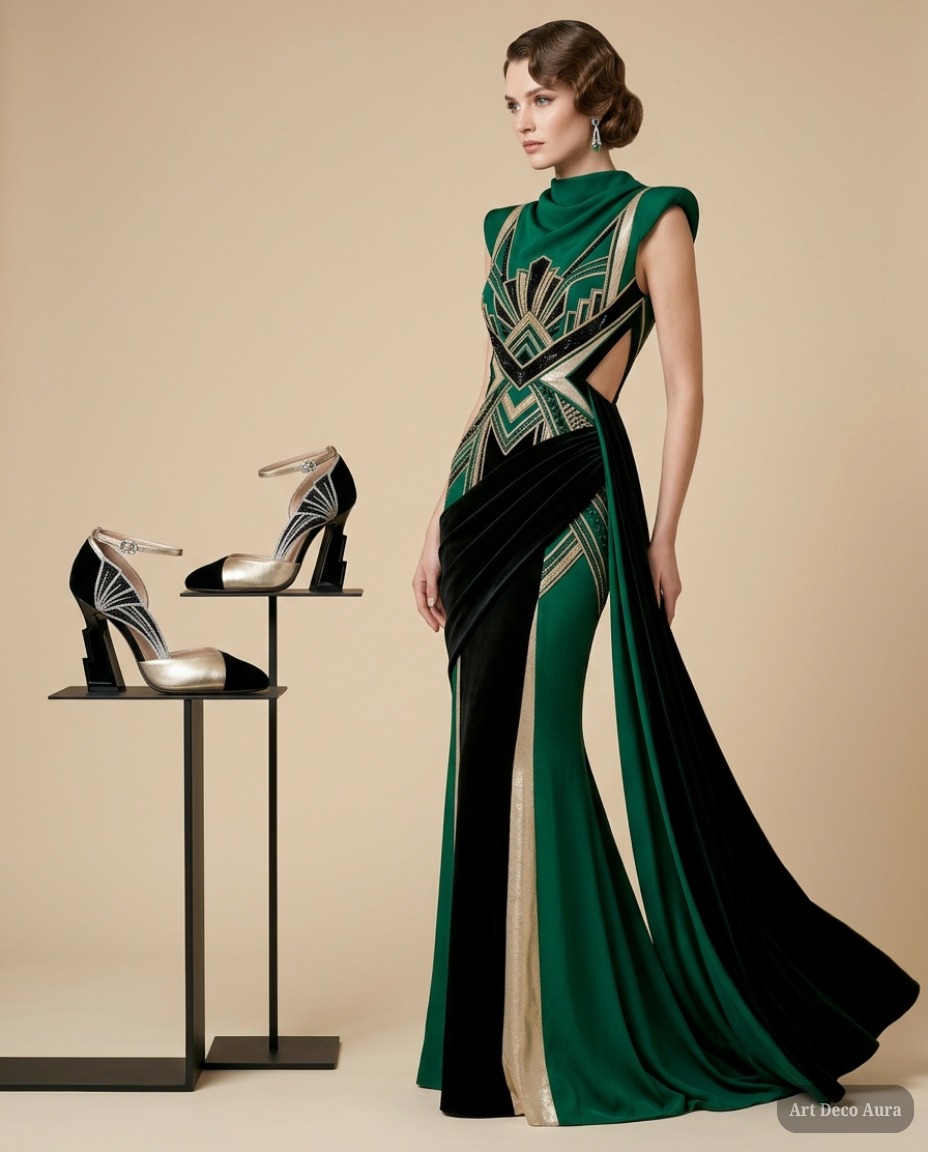 emerald green art deco dress velvet gown with peacock applique Great gatsby Waist Size:44 GARDEN-WEDDING Women's Crochet Lace Hollow and sheer cap sleeves