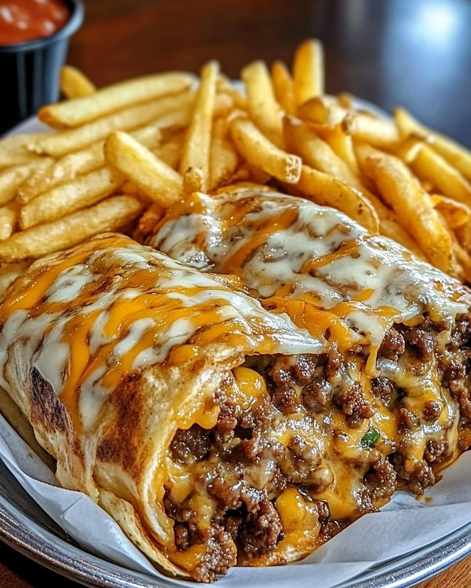 Daily - Cheesy Beef Burritos with Fries 🌯🍟🧀 Ingredients: 1 lb ground ...