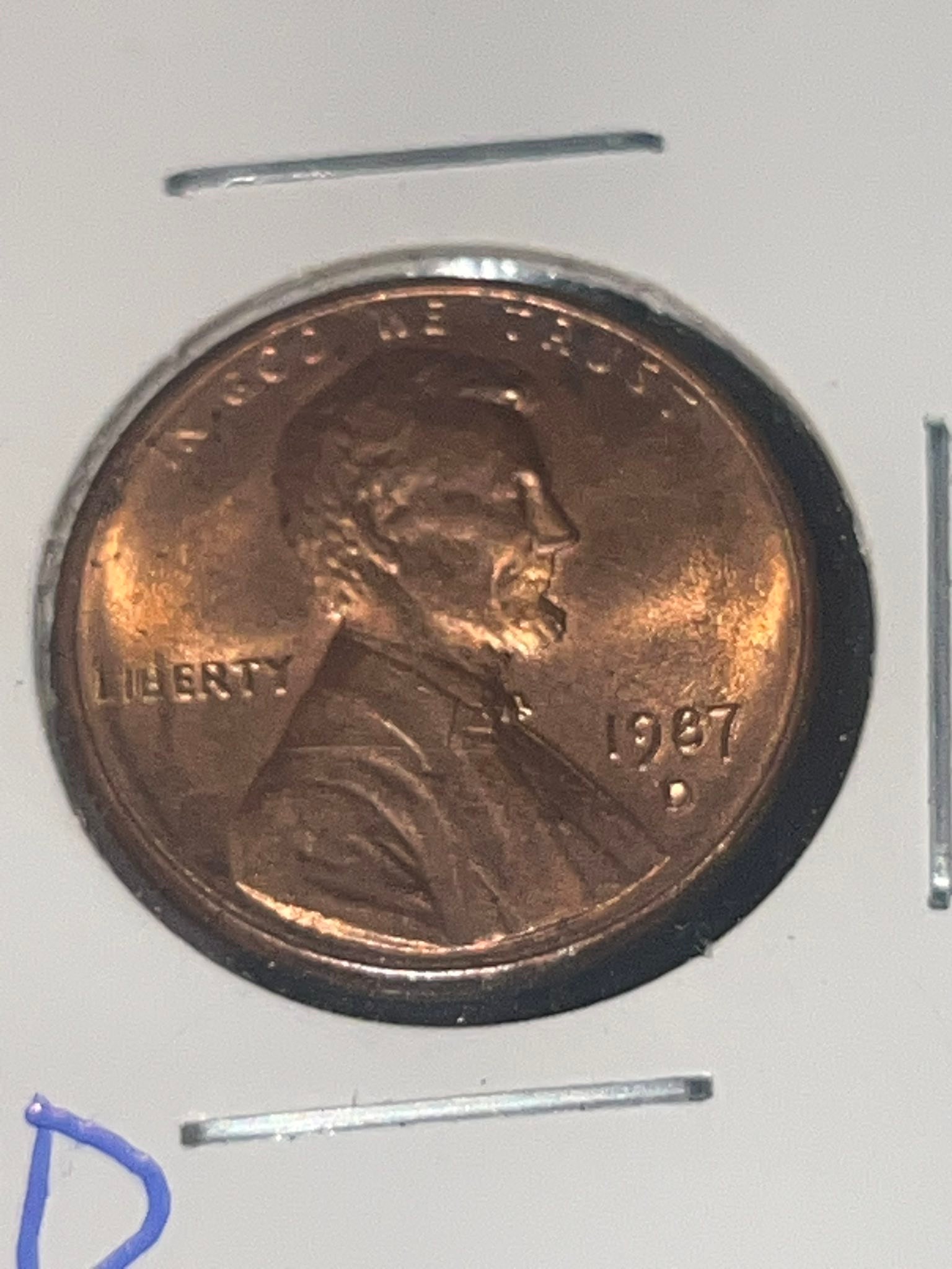 1987 Abraham Lincoln penny with unique 