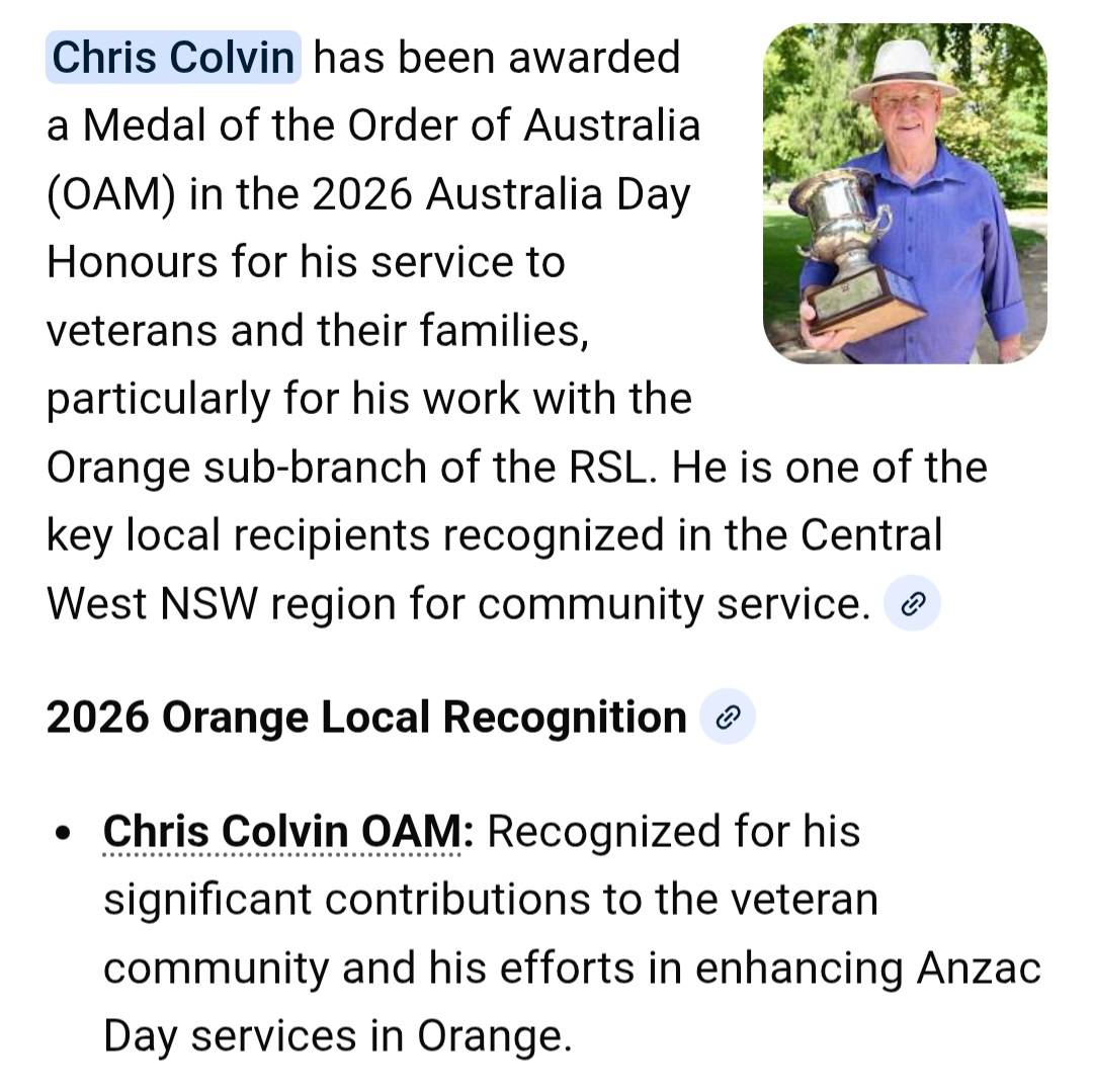 Congratulations to Chris Colvin... - Orange RSL Sub-Branch | Facebook