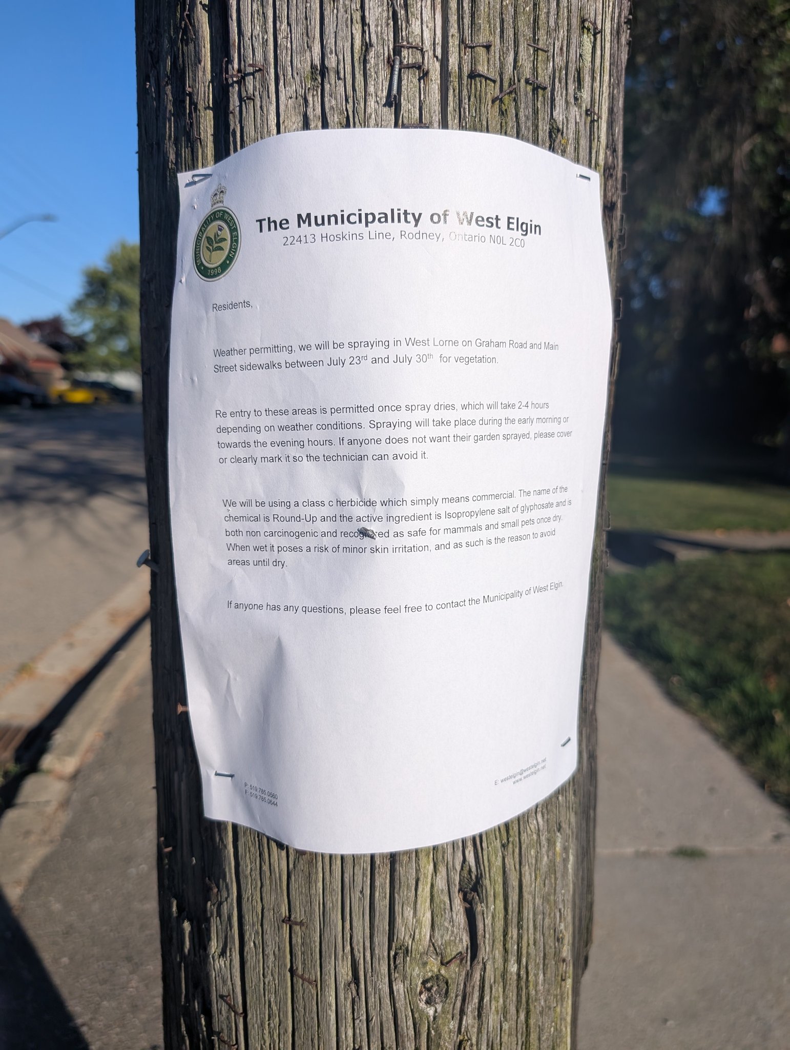 Philip - Weather permitting, Municipality of West Elgin will spraying ...