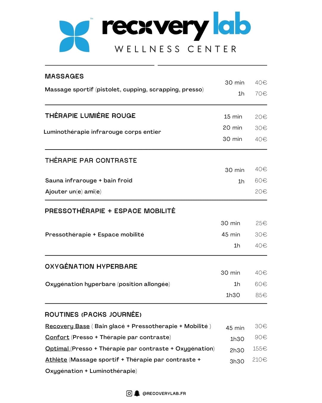 Recovery LAB - NOUVEAUX TARIFS - RecoveryLab Hem Nous... | Facebook