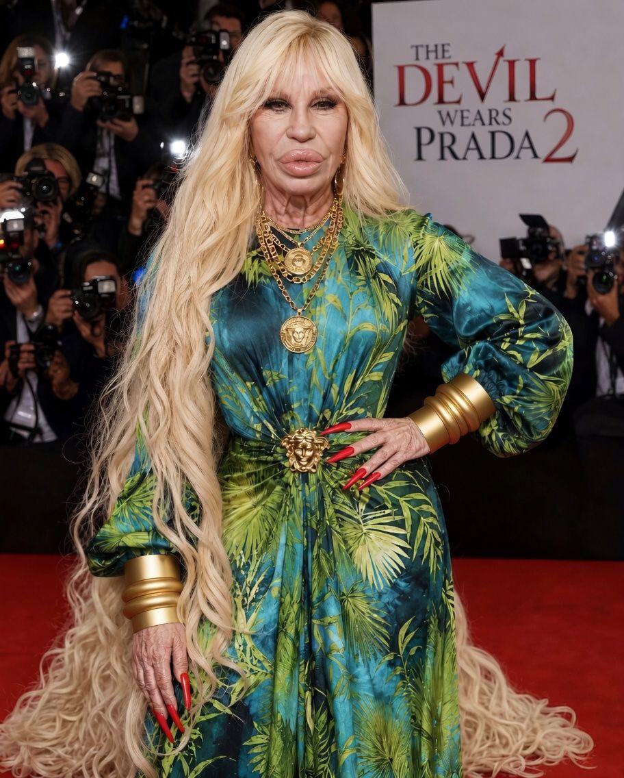 donatella versace black leather dress Fans think fashion icon is 