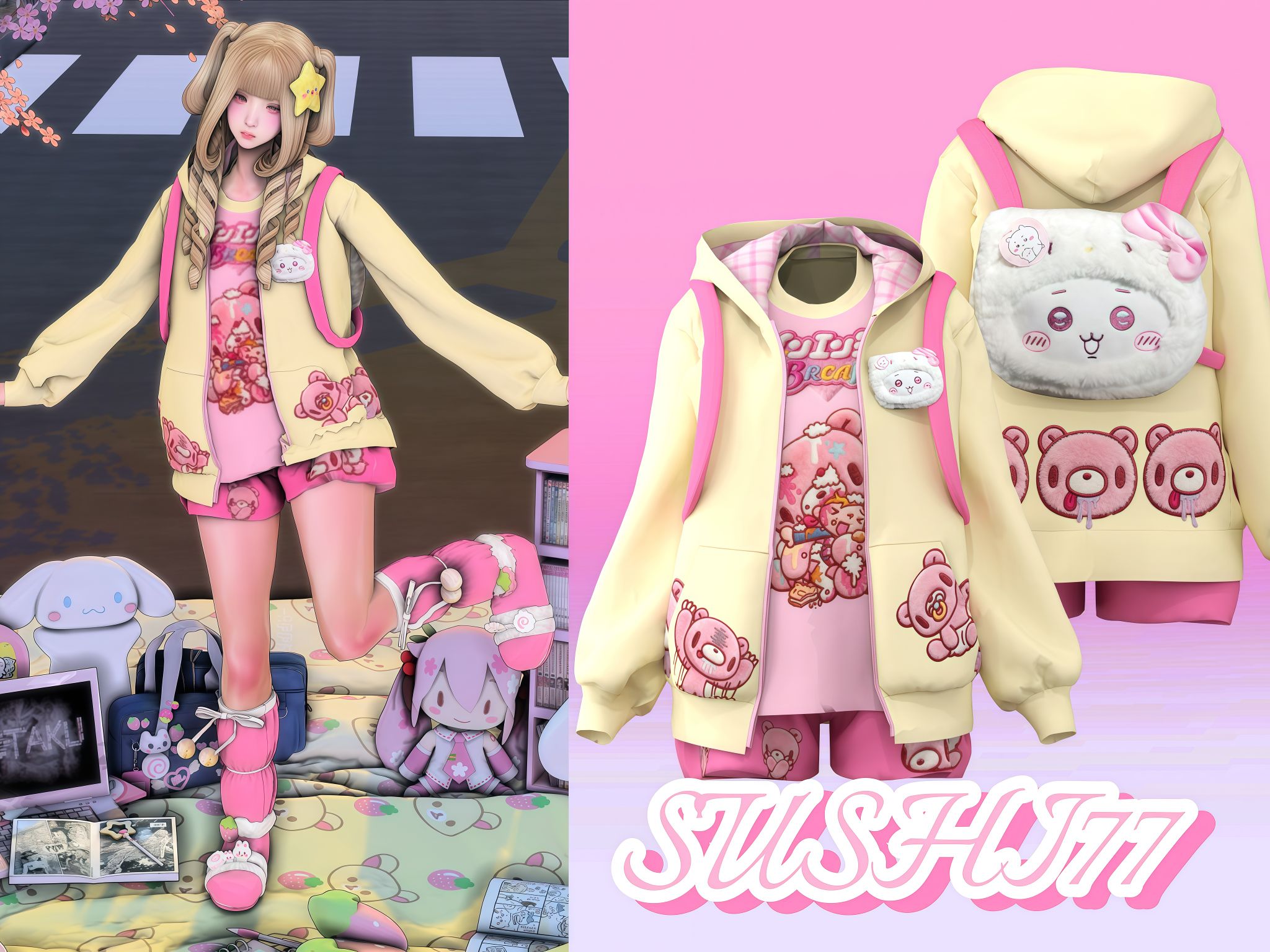 Jennymysims - 🌸🎀𝐍𝐞𝐰 𝐂𝐂 │[𝐒𝐔𝐒𝐇𝐈𝟕𝟕] 𝐒𝟏𝟗𝟗 𝐁𝐚𝐜𝐤𝐩𝐚𝐜𝐤 𝐚𝐧𝐝 𝐇𝐨𝐨𝐝𝐢𝐞 𝐒𝐞𝐭🎀🌸 เสื้อ ...