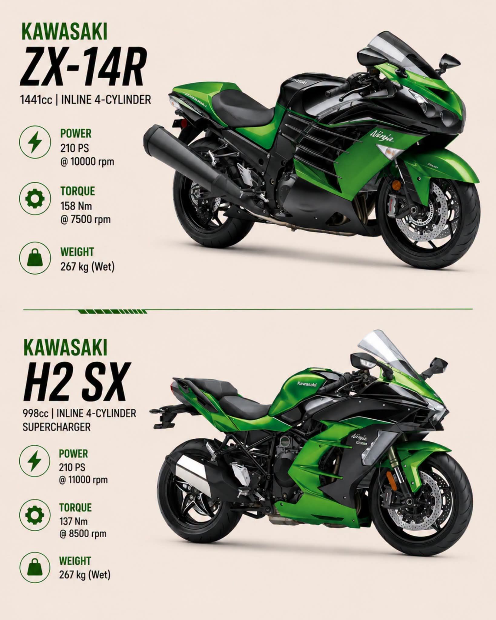 ゆう Kawasaki Ninja H2R vs Ninja H2: supercharged power comparison