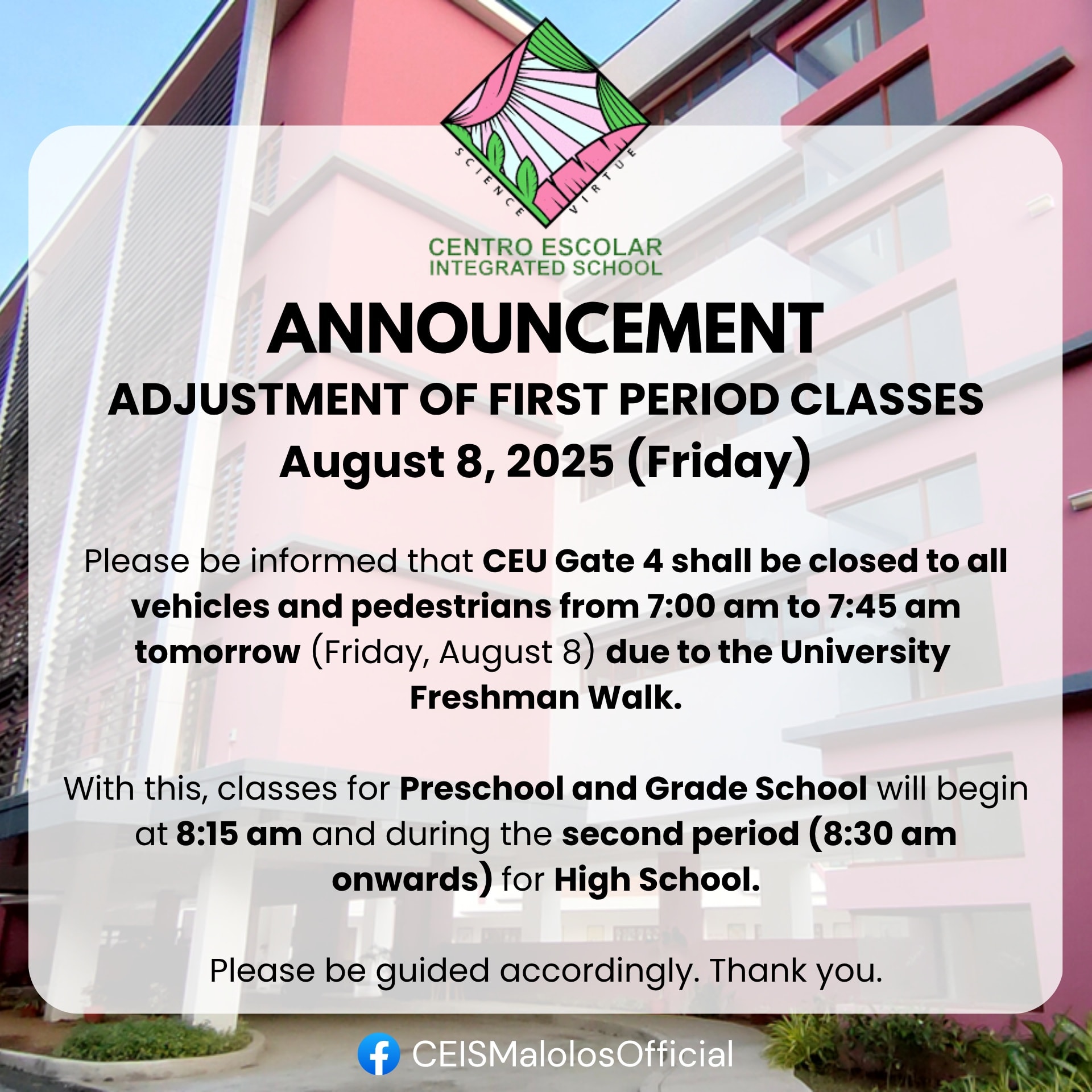 Centro - ADJUSTMENT OF FIRST PERIOD CLASSES | August 8, 2025 (Friday ...