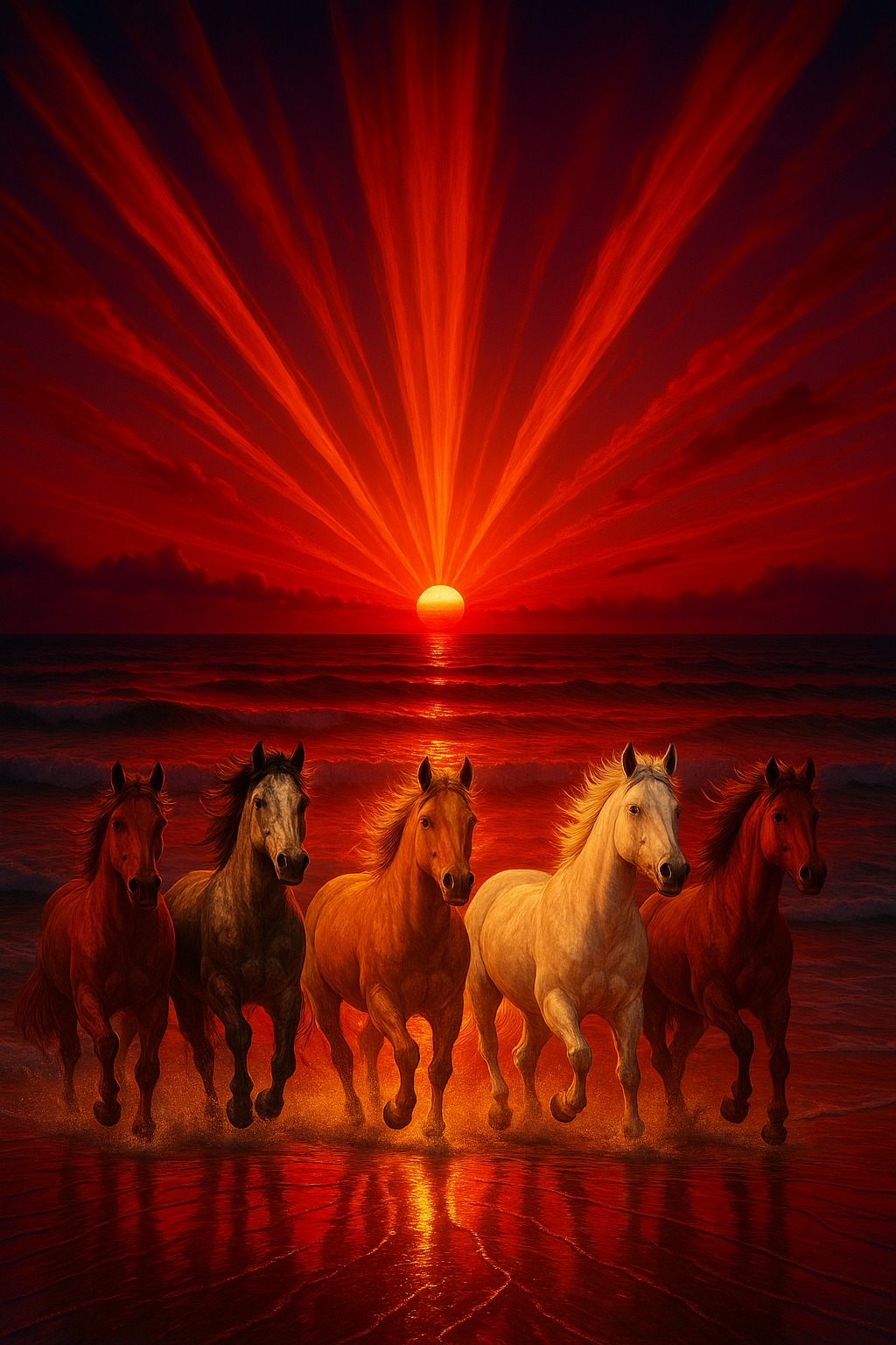 Sunrise - Wild horses charge fearlessly along the shore as the sun ...
