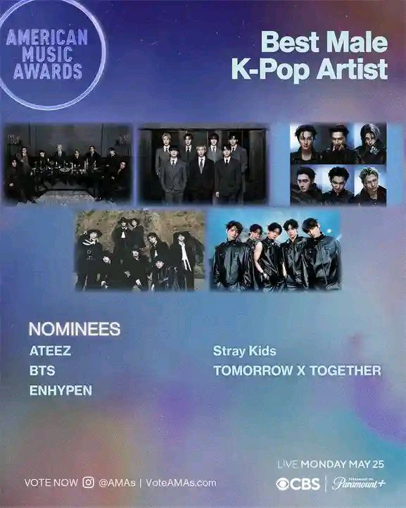 AMAs Twitter update #AMAs Best Male K-Pop Artist Nominees