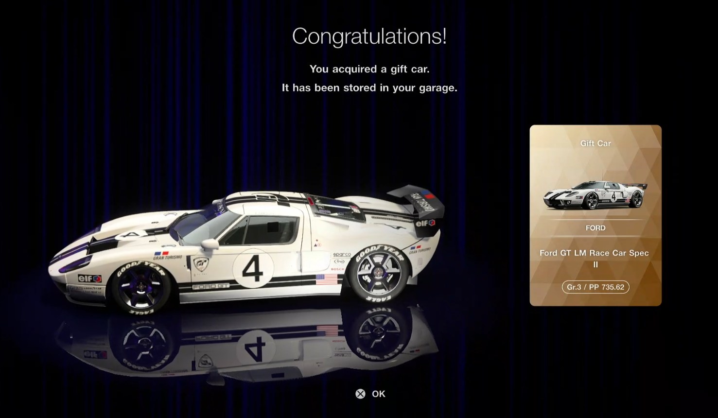Ford GT LM Race Car Spec II acquired in Gran Turismo 7