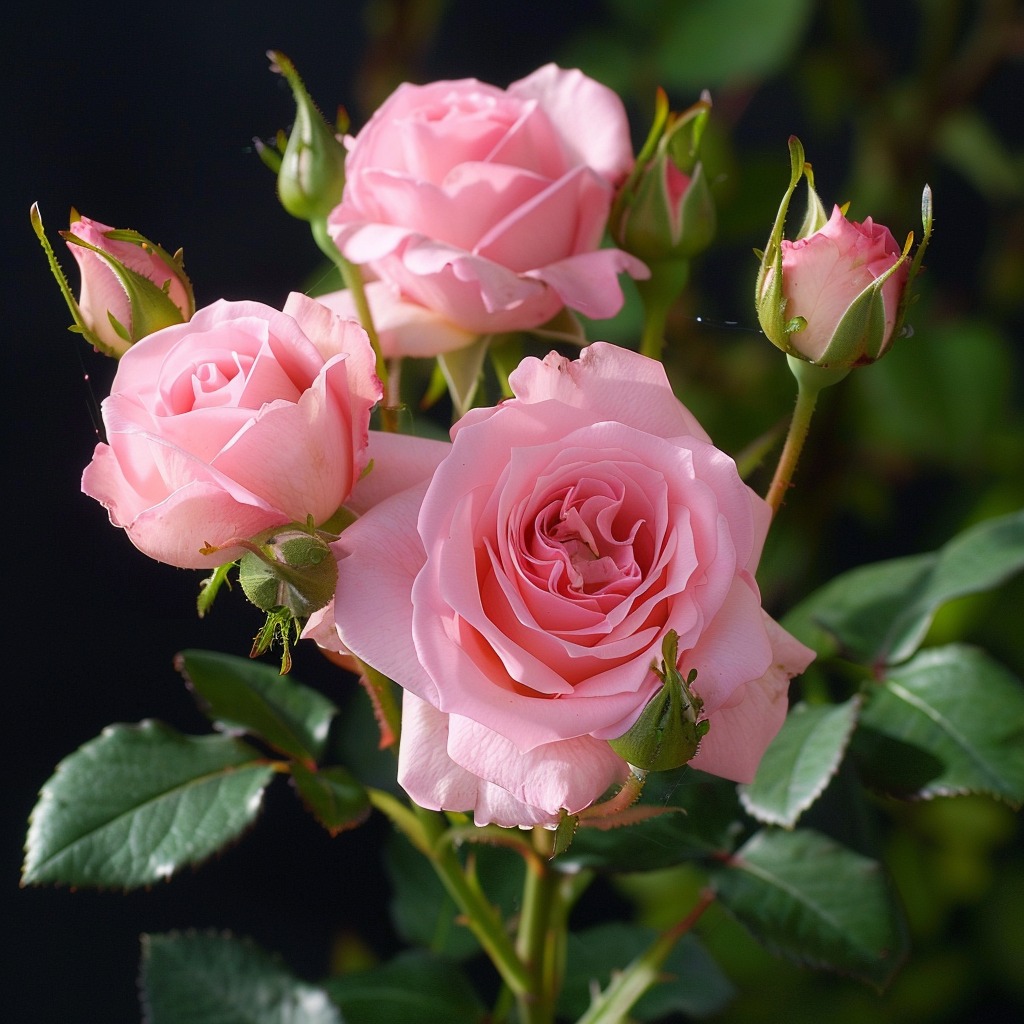 This polyantha rose (Rosa 'The Fairy') is laden with late summer