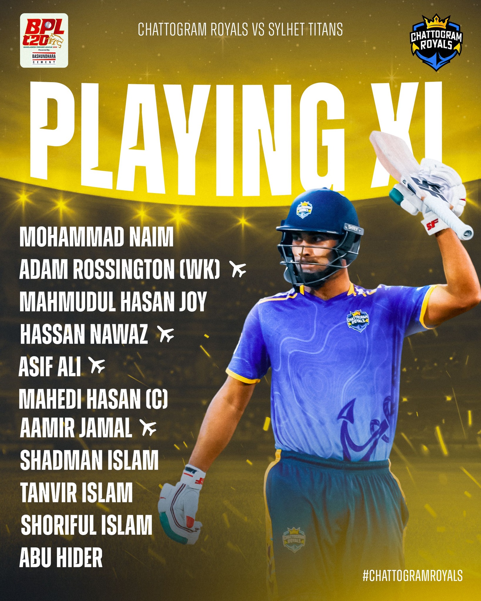 Chattogram - Our XI to face the Titans! 🏏⚓ We're batting first in ...