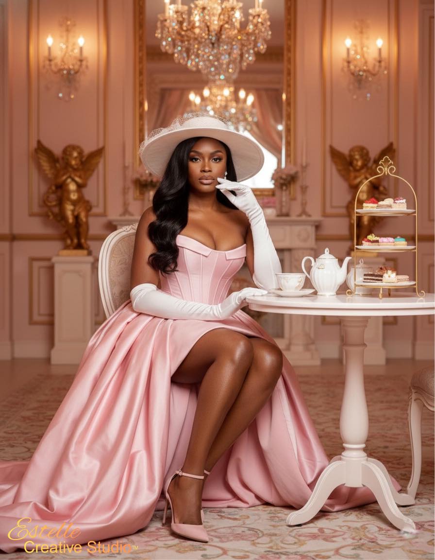 Elegant lady in luxurious pink dress with rose shoes