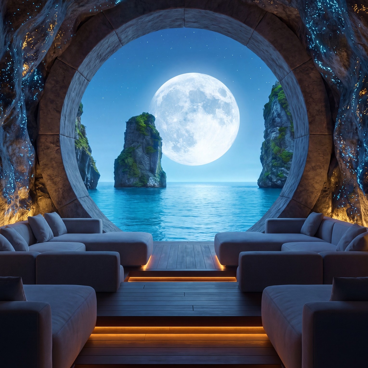 A Dreamy Infinity Pool Framed by a Tropical Sunset and Glowing Stone ...