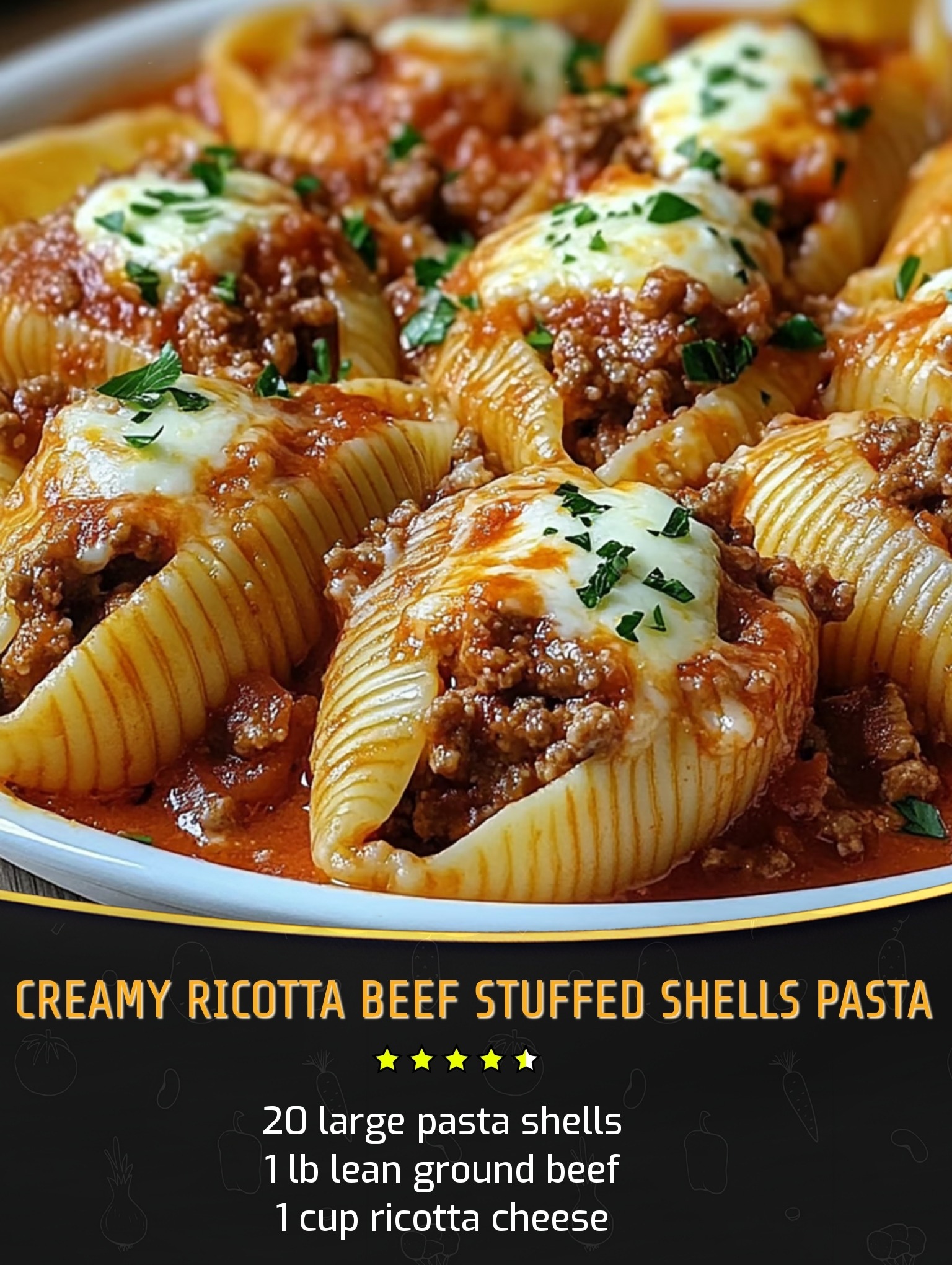 Cook - Creamy Ricotta Beef Stuffed Shells Pasta Ingredients: 20 large ...