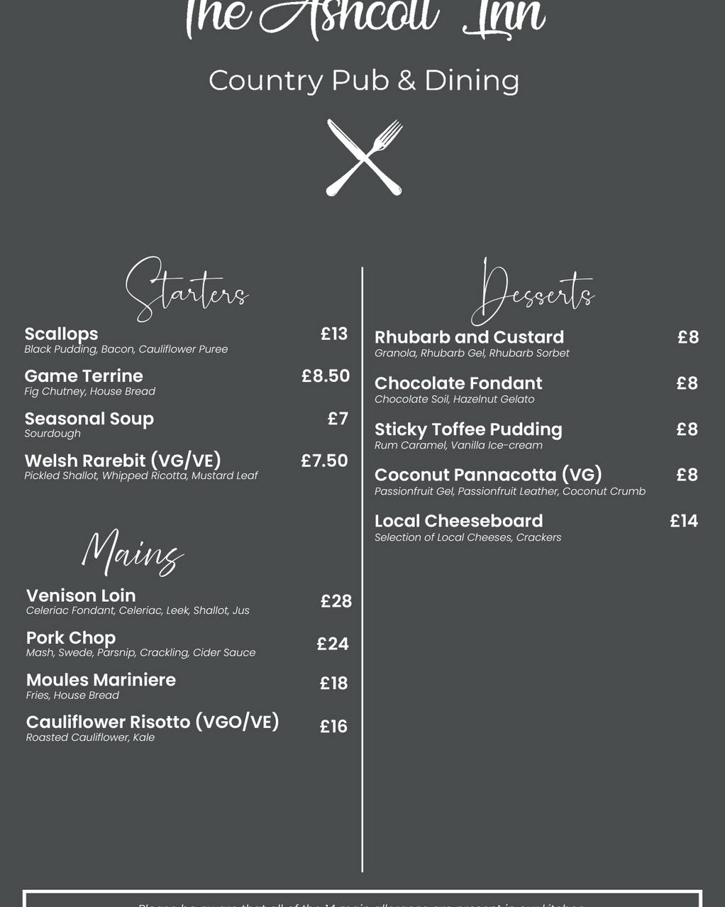 Here are our pub and restaurant menus.... - The Ashcott inn | Facebook