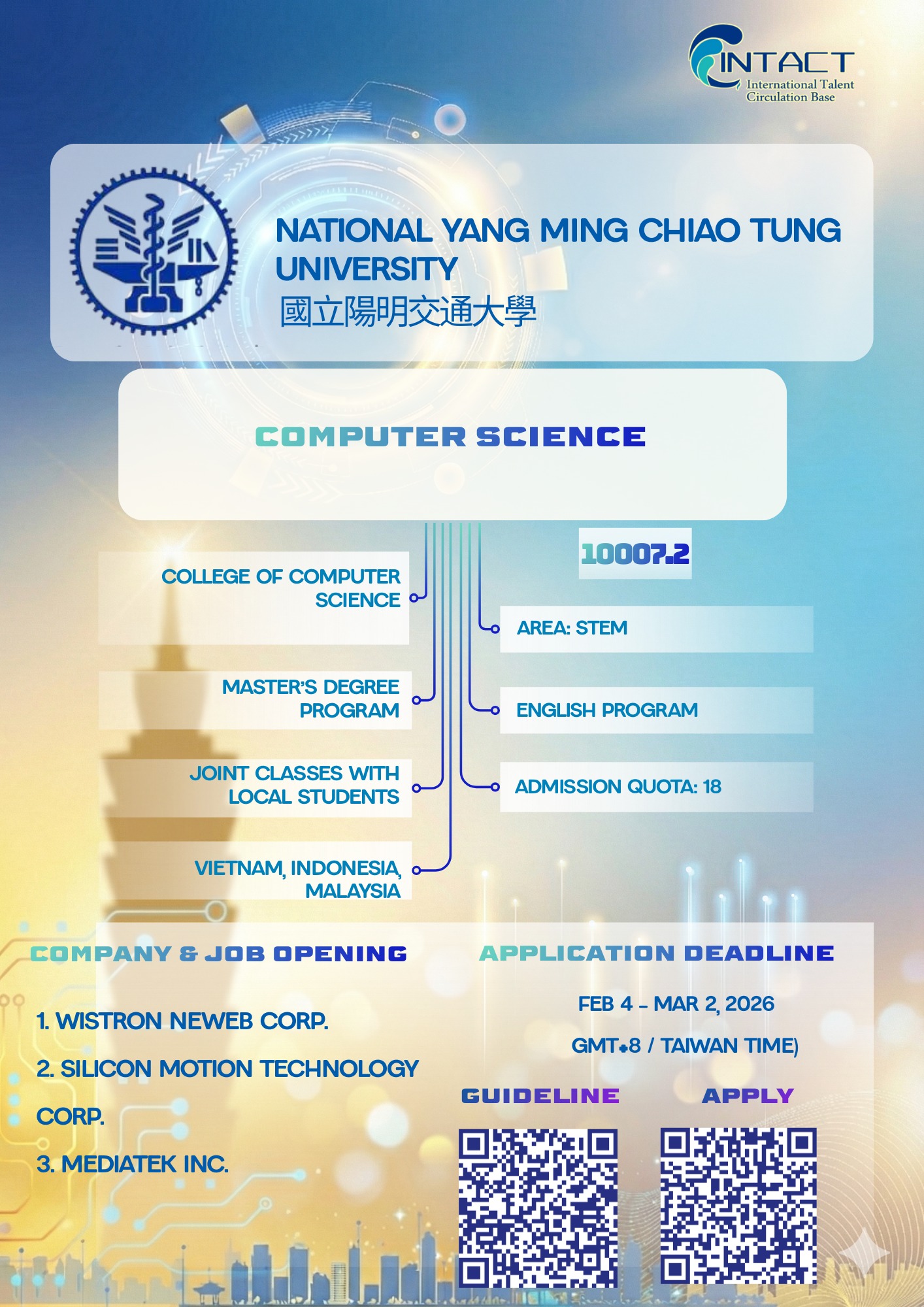Học bổng INTENSE tại Taiwan | INTENSE - Fall 2026 (Đợt 1)🍁 | Facebook