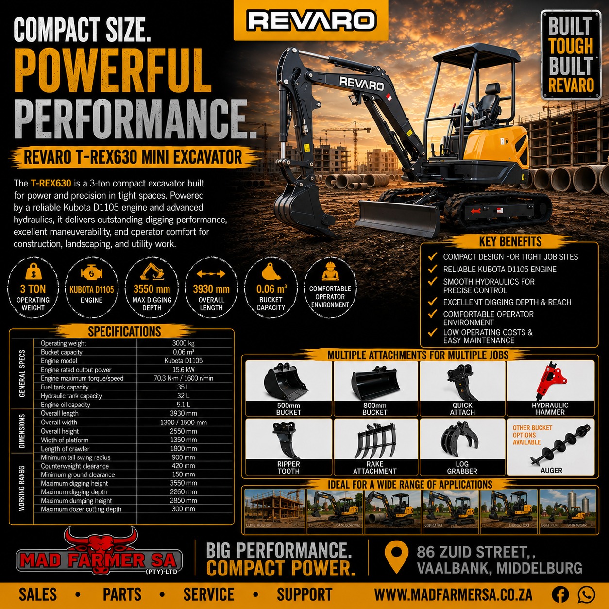 New REVARO T-REX630 - 3 TON MINI EXCAVATORS Available For Sale At