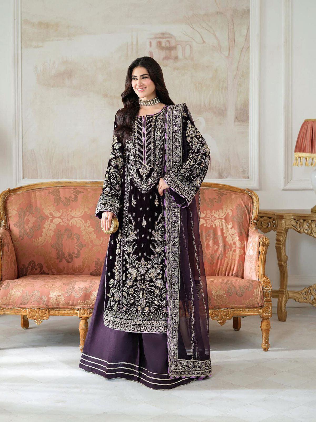 open lace back dress Bin Saeed Organza Party Wear Pakistani Suit BIN152