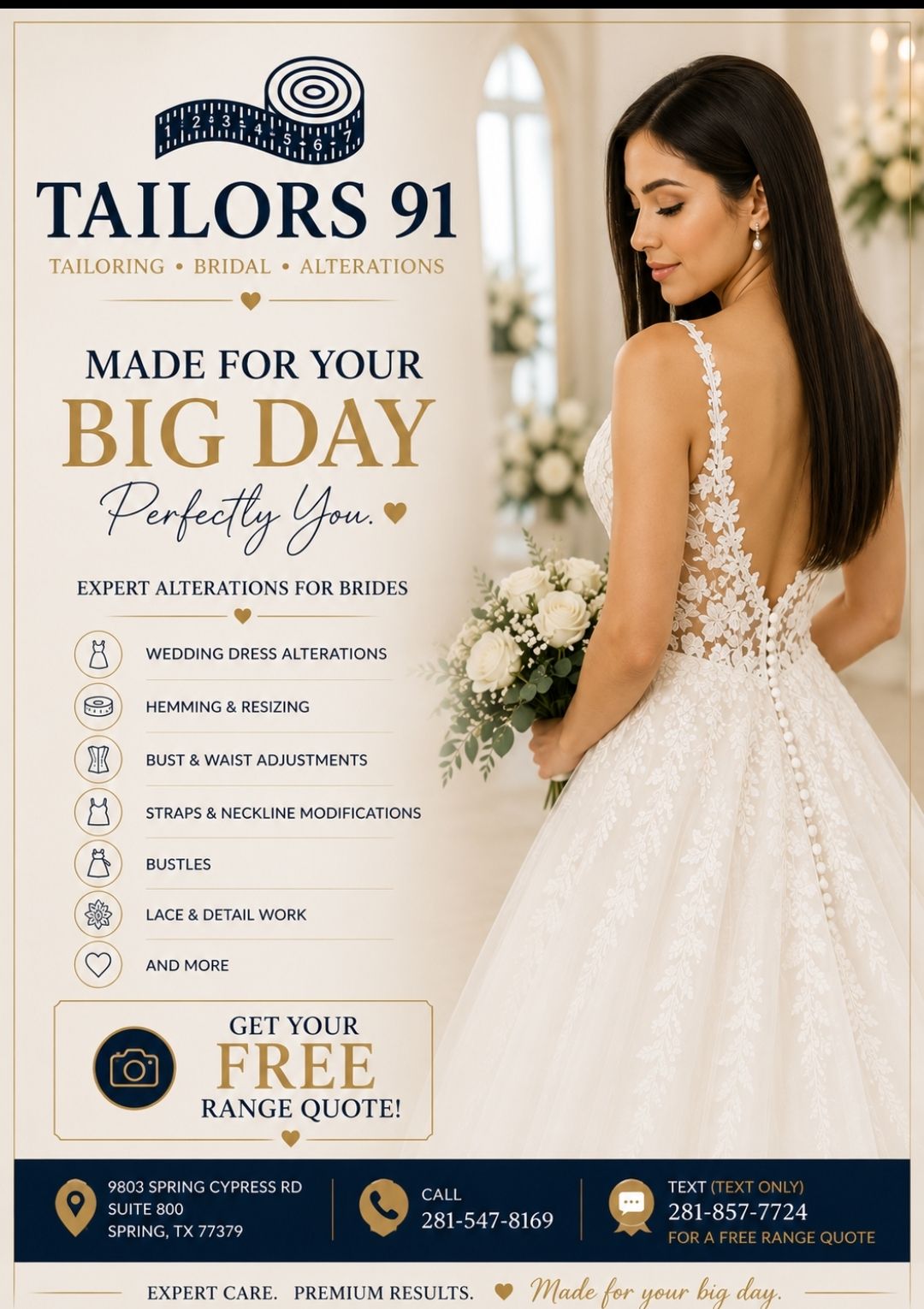 Tailors 91 offers professional bridal alterations in Houston