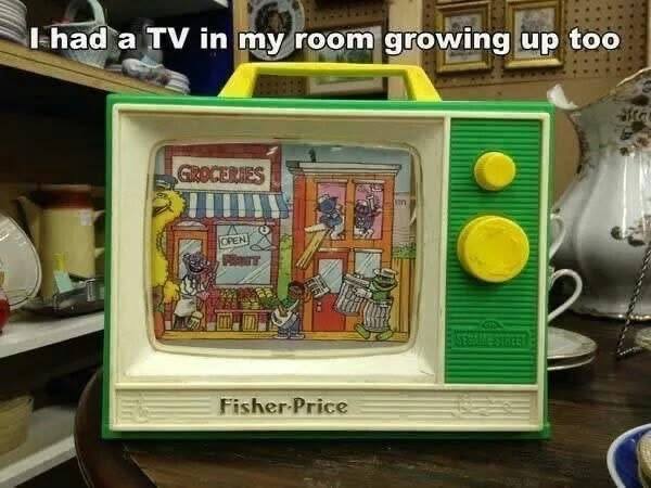 Fisher Price music box TV from the 60s. Complete wth Peek-a-boo screen