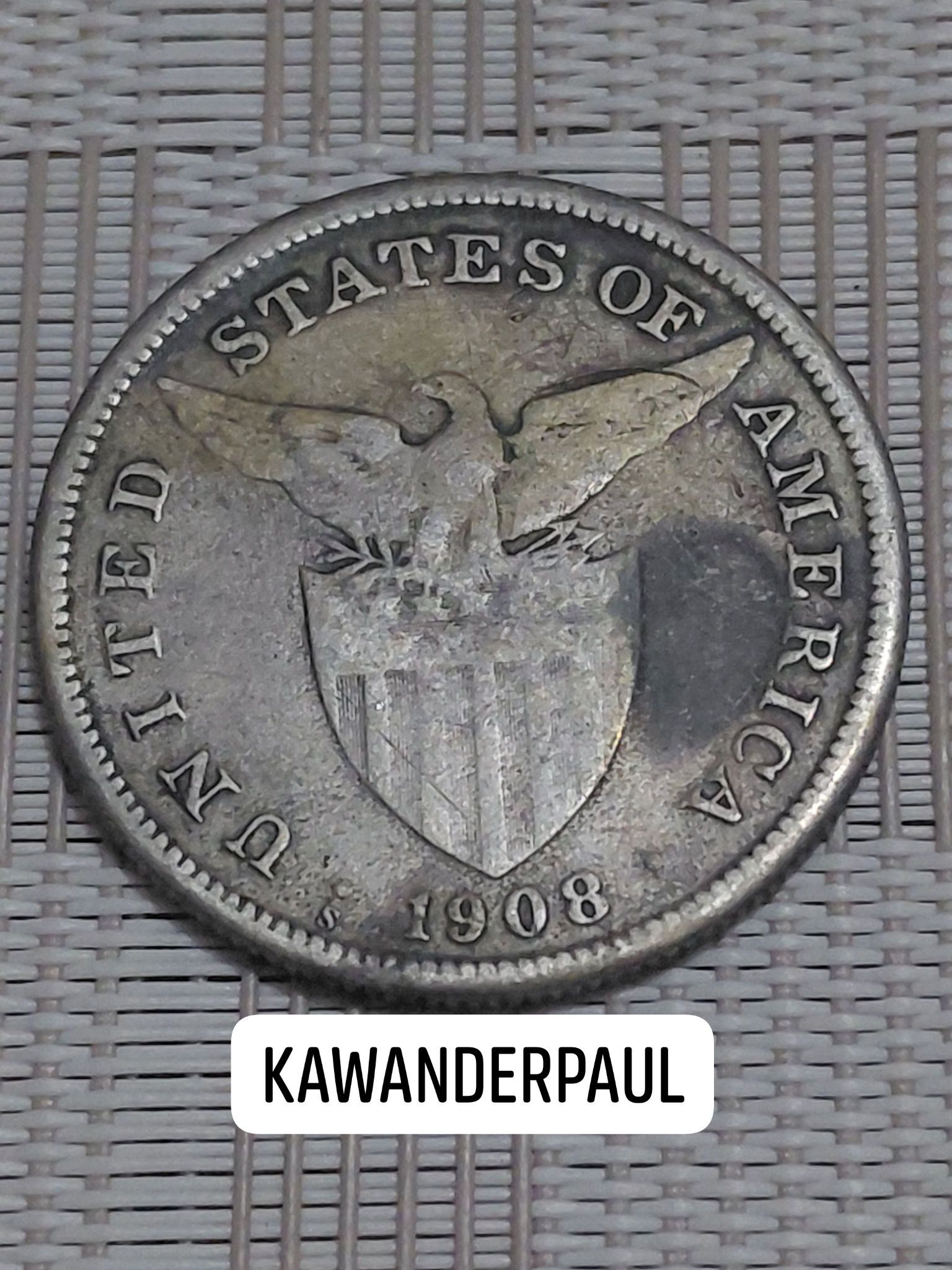 1908 United States of America One Peso US PHILIPPINES 1908 S One