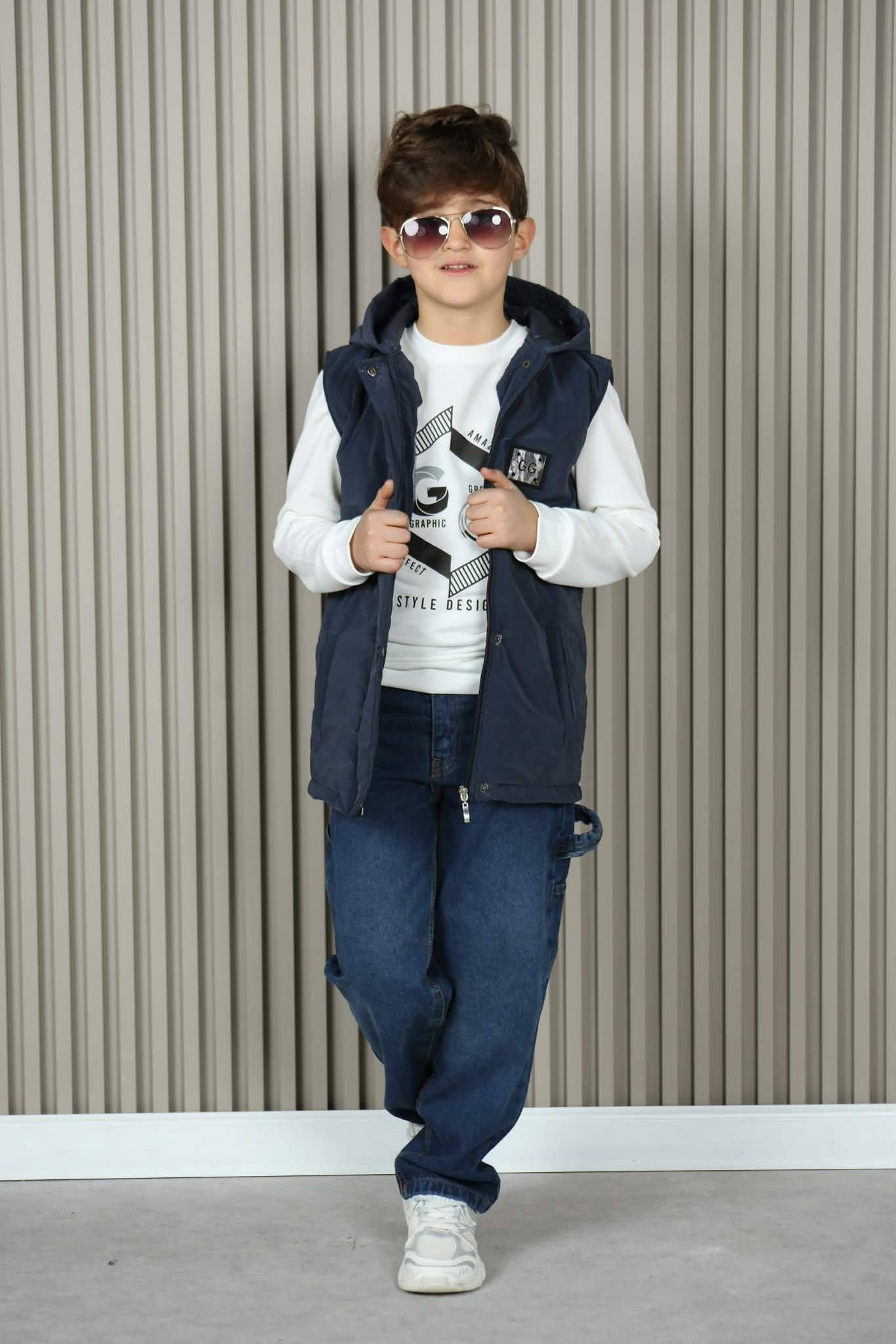 Ensemble 3 Pièces Bébé Garçon Printemps/Automne : T-Shirt Manches Longues + Veste Jean + Pantalon Denim – Style Cow-boy Décontracté (1-2 Ans, Bleu)