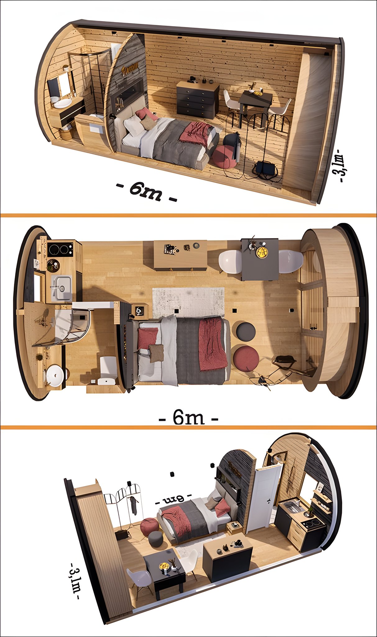 HandPainting - A detailed barrel glamping pod design. It provides three ...