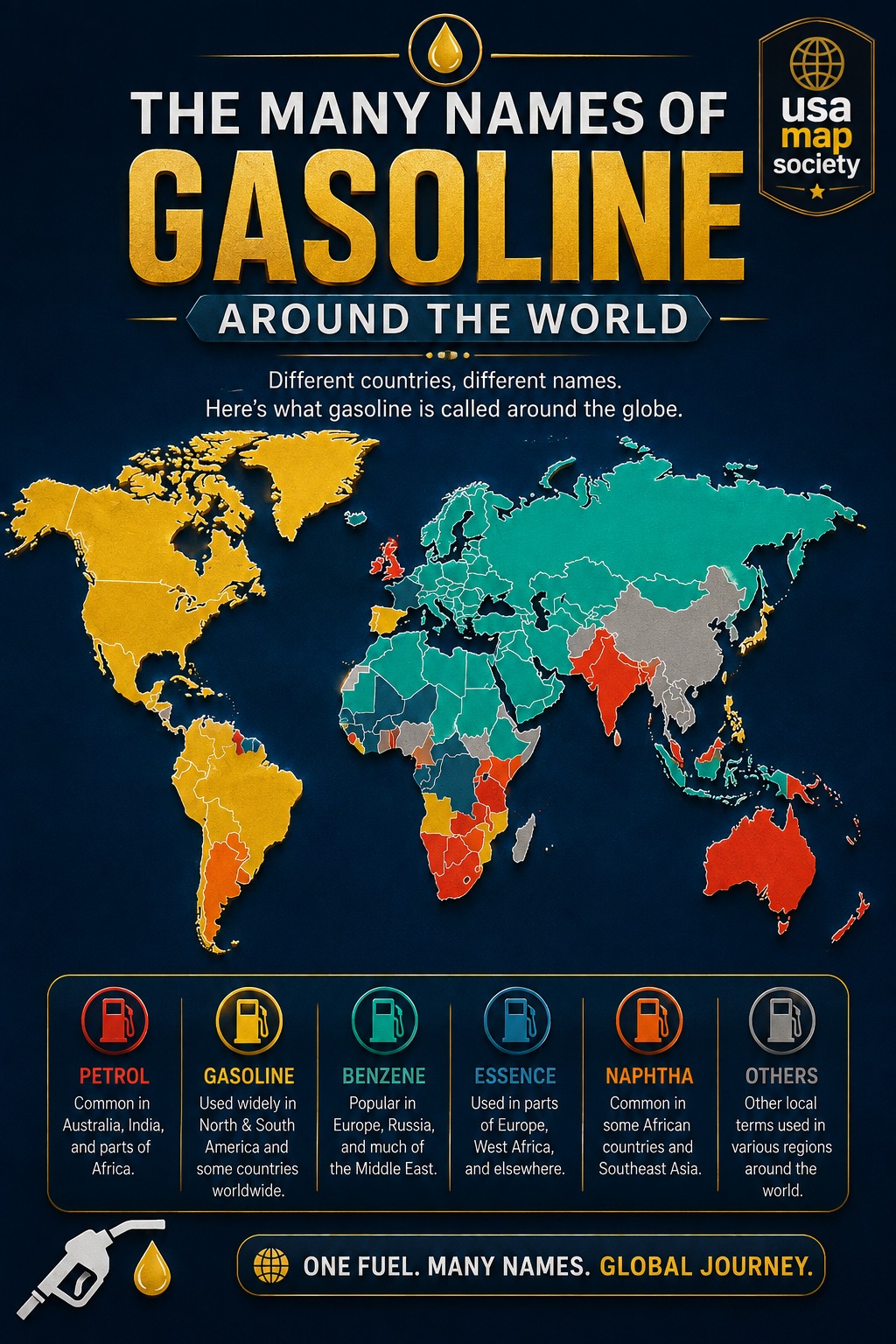 Gasoline vs Petrol: Map Showing The Name Around the World