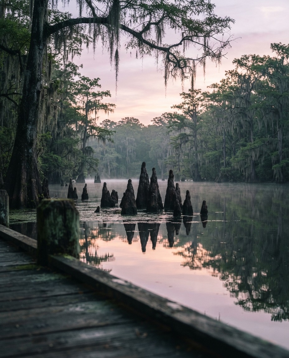 Hidden bayou with unique geological features and fossils