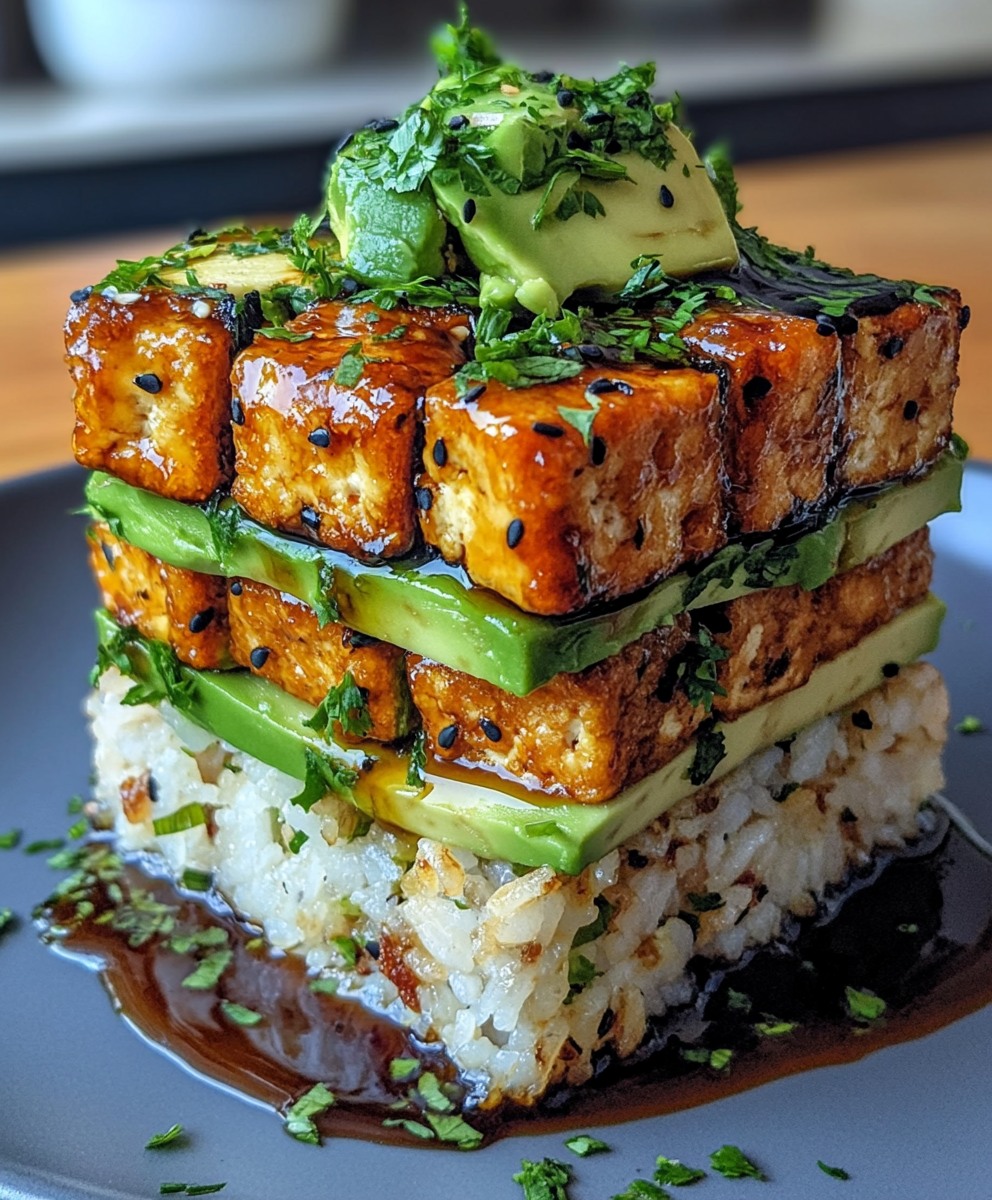 Lora Chef - Crispy Teriyaki Tofu and Avocado Rice Stack A... | Facebook