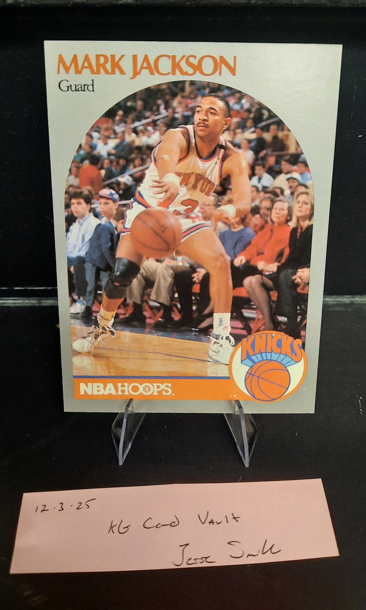 A 1990 Hoops basketball card featuring Mark Jackson is