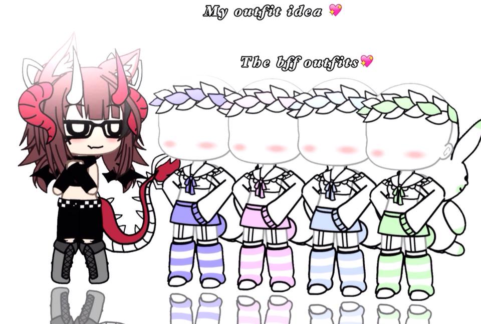 Hi y'all 🤗 (New post) Here's free Gacha outfit ideas I made 💖 The bff outfits idea 💖 Free to use 💖 If you have a real bff you can use these