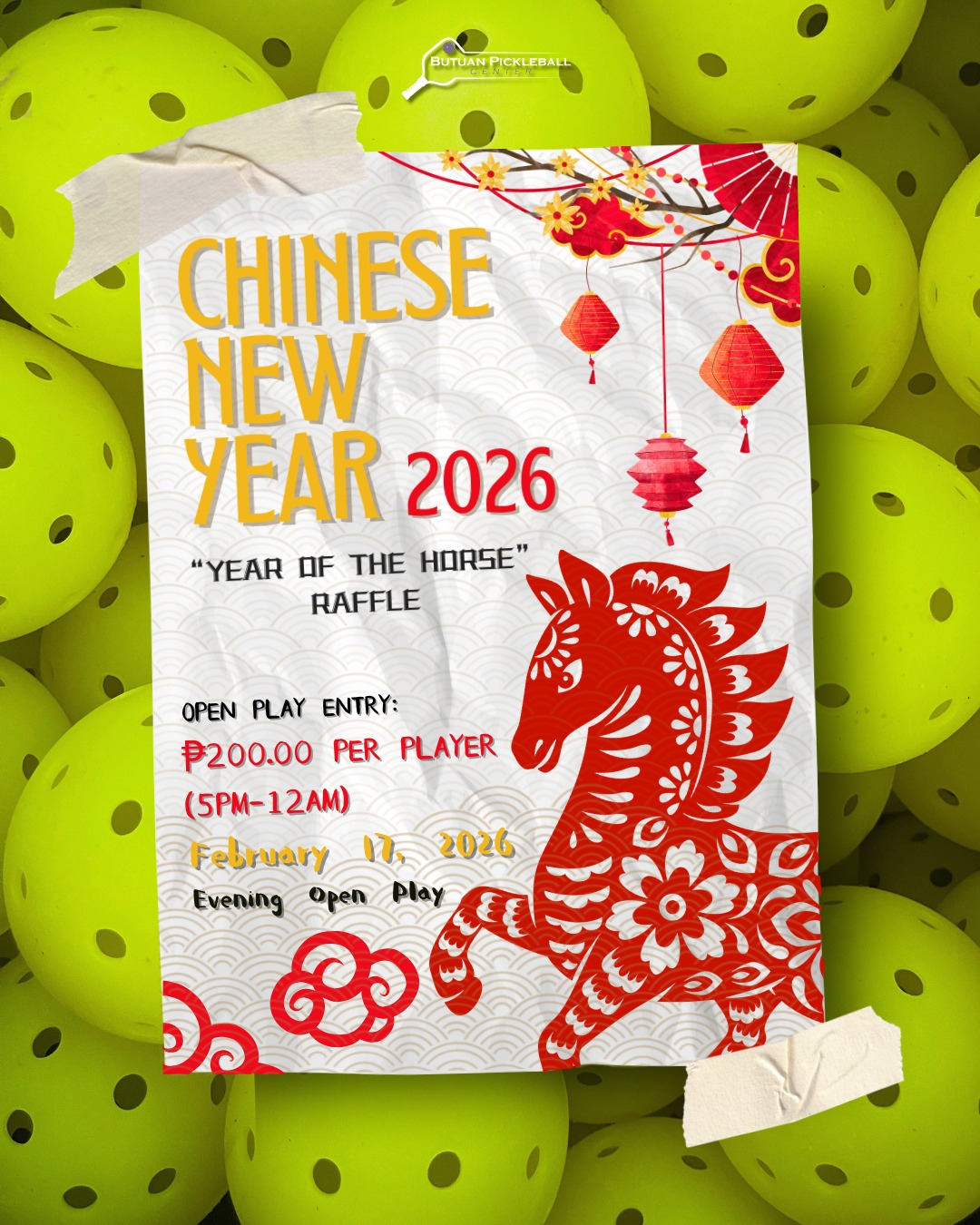Butuan - 🏓🧧CHINESE NEW YEAR PICKLEBALL OPEN PLAY & PADDLE RAFFLE🏓🧧 🐎 ...