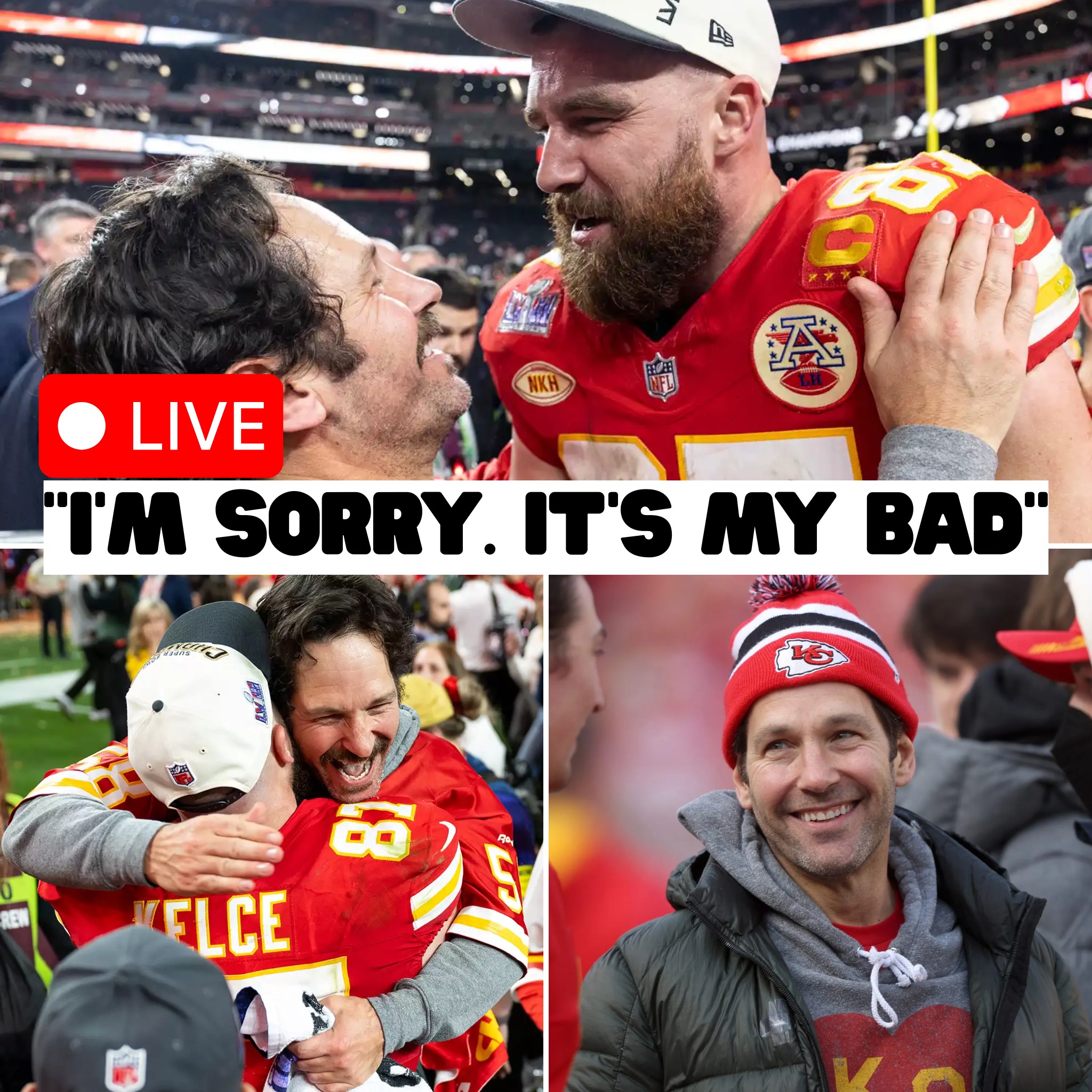 Endzone - Travis Kelce chokes up apologizing to superfan Paul Rudd ...