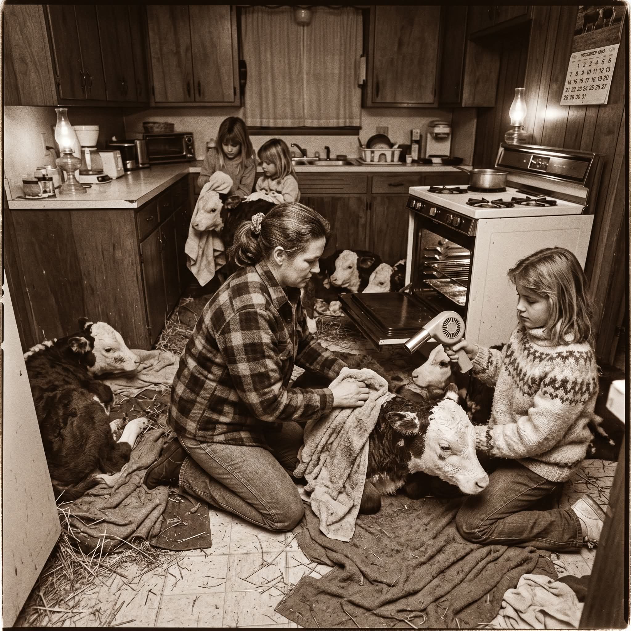 DICKEN’S VILLAGE 1985/TAXI/TREE/母娘 Cox family saves 27 calves in kitchen during 1983 Childress, TX