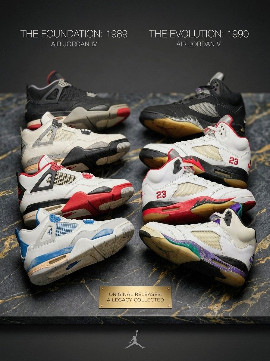 An Air Jordan 4 “Fire Red” comparison from 1989, 2006 and 2020