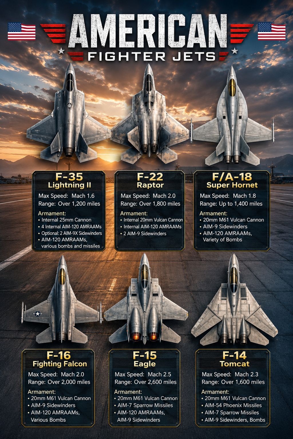 U.S. Department of Defense footage showcases F-15, F-16, F-22, and