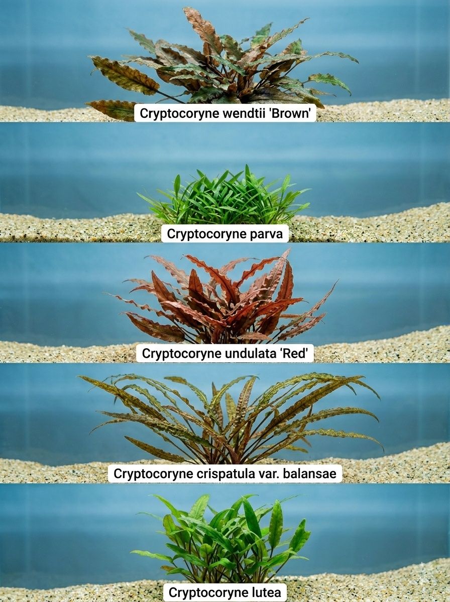 Different shade of a Cryptocoryne Striolata Tiger Sekadauensis