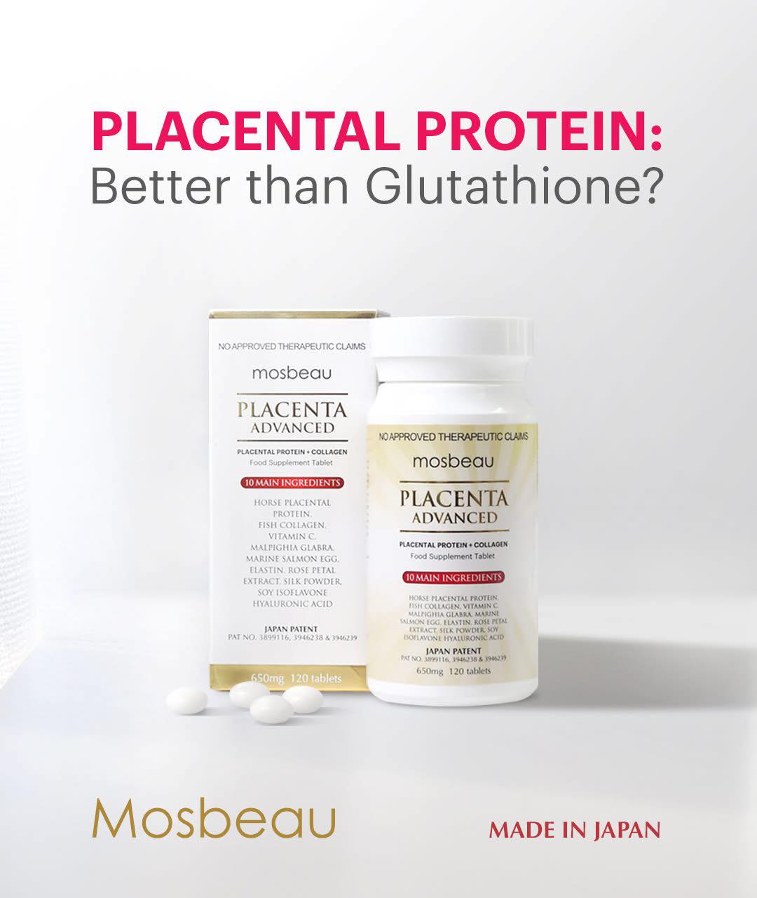 Get yourself a summer glow with Mosbeau Placenta Advanced Supplement! Enhance your beauty and experience exceptional skin care. The first and only supplement with Japan-patented Marine Placental Protein, making skin glowing and