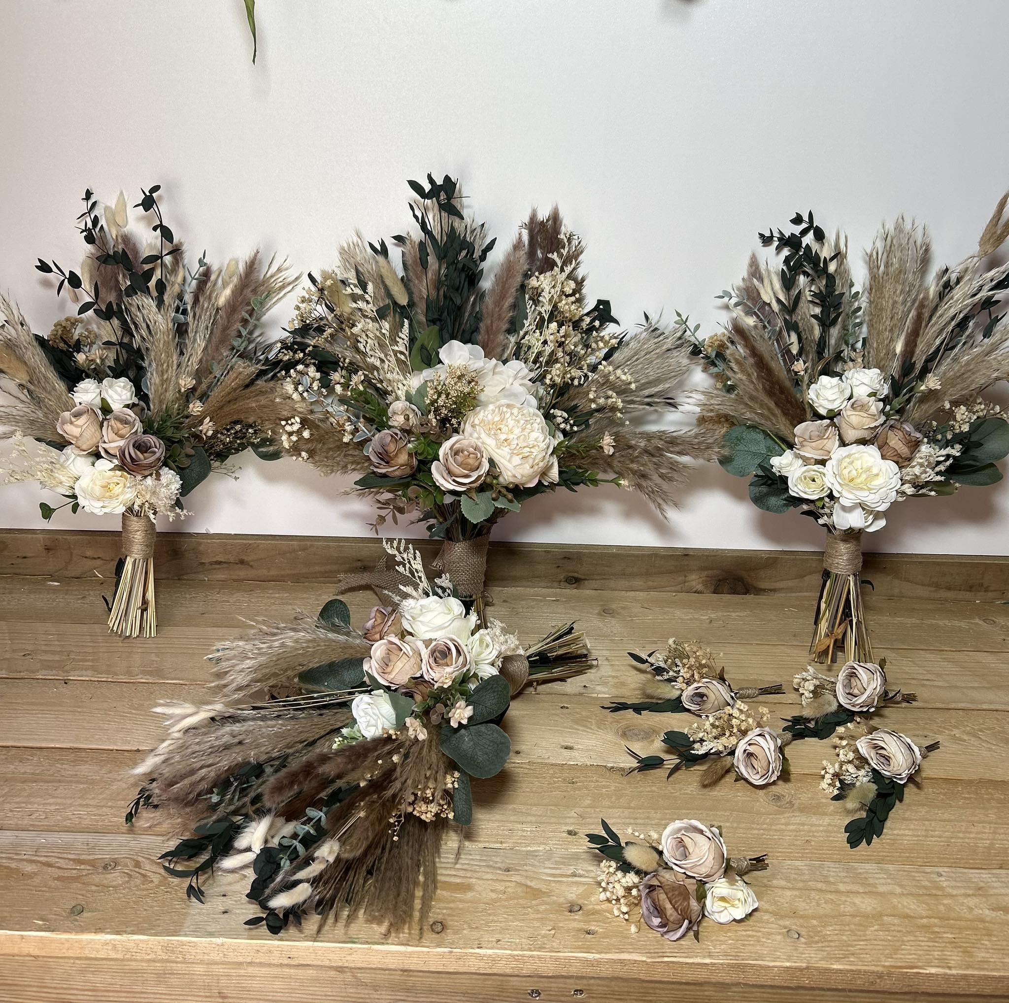 37 PCS Boho Cake Topper Set - Dried Pampas Grass, Artificial Roses, Cake Balls For Wedding & Birthday