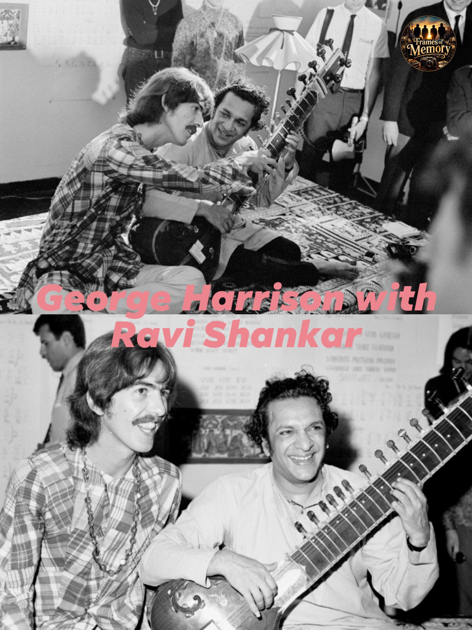 Ravi Shankar & George Harrison at Harrison's home, Friar Park