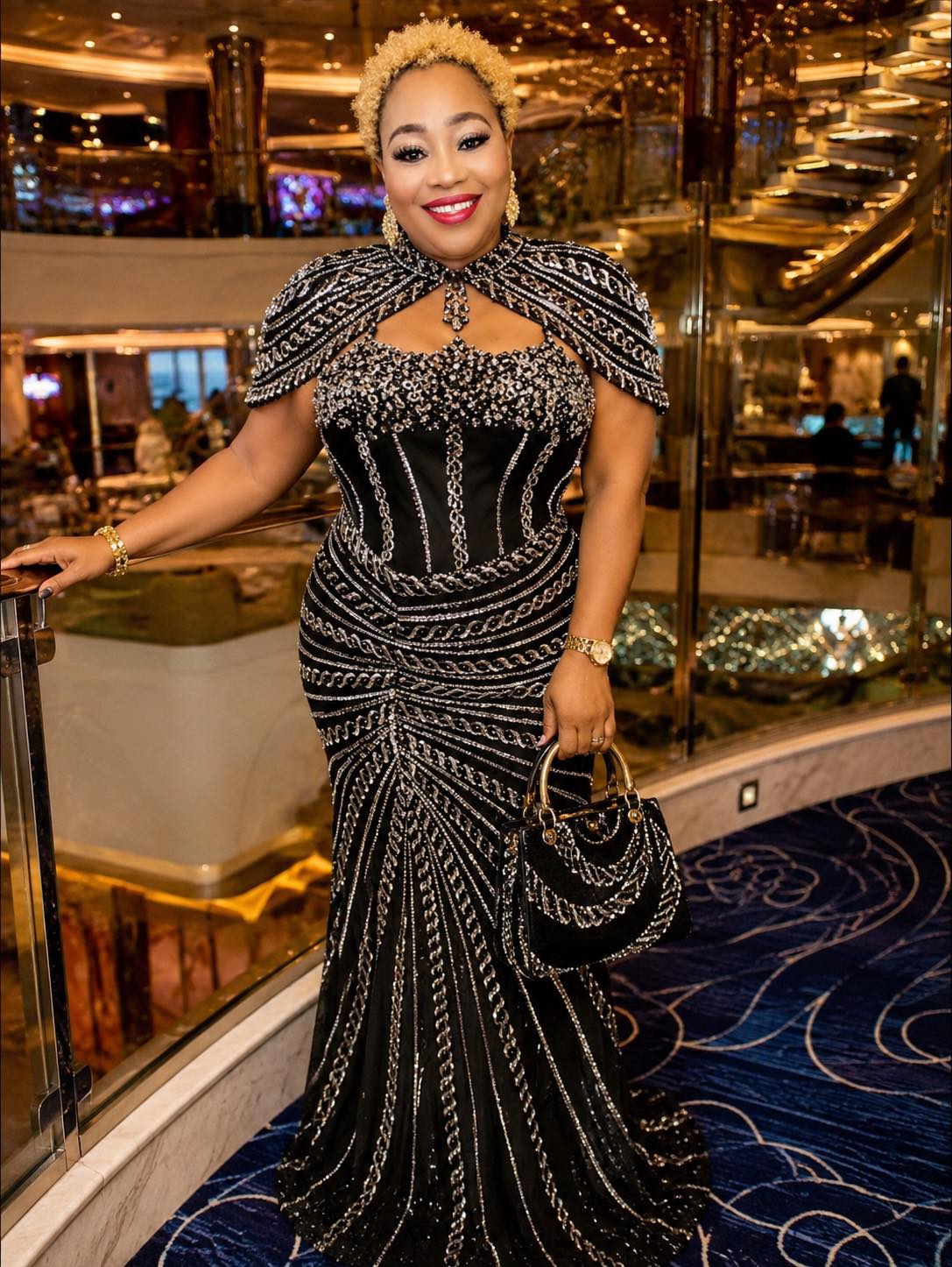cruise evening dresses Stunning woman in black dress on Carnival Firenze ship Maxi dress Size:16-HEM UP LowStock:42682698432563 Rubies - Adult Size glam has arrived in