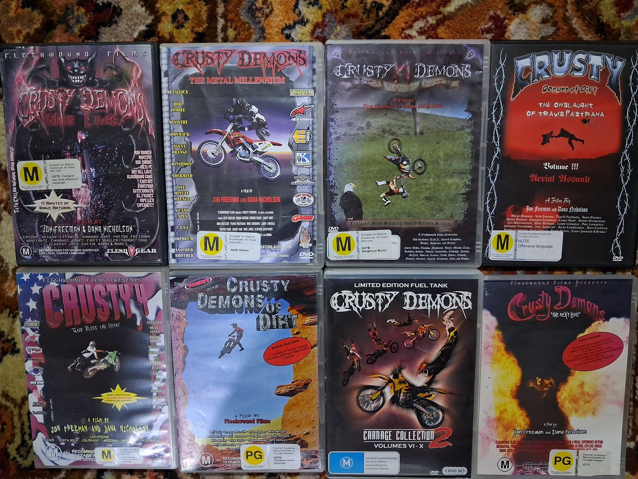 Vintage snowboard VHS collection including Crusty Demons