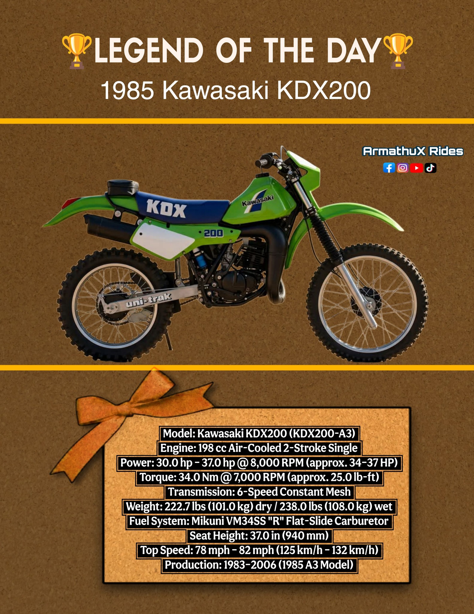 1985 Kawasaki KDX200 specs and riding experience