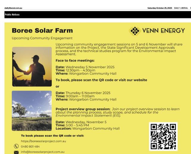 STOP BOREE SOLAR FACTORY AT GEURIE | Advertisement in the Daily Liberal ...