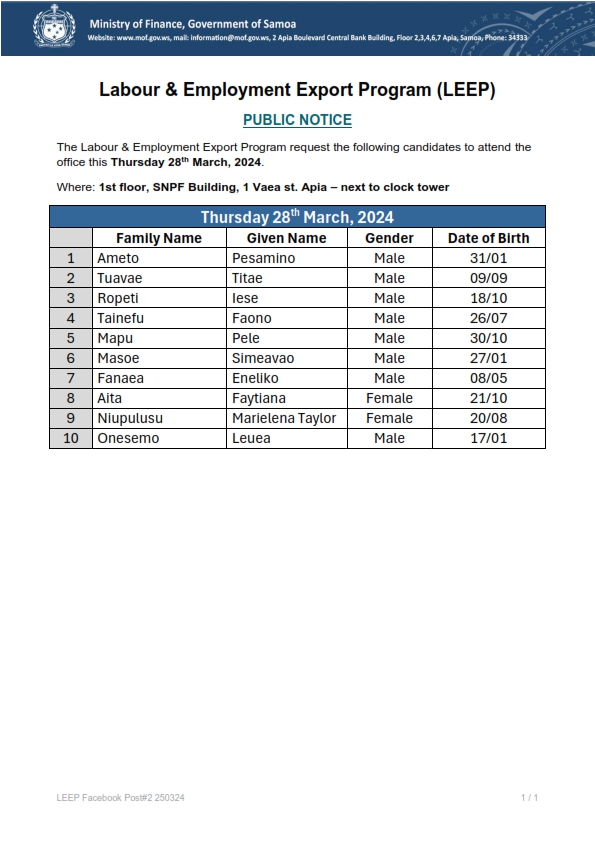 The Labour &... - Labour & Employment Export Program Samoa | Facebook